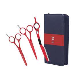 FOX Zestaw do strzyżenia włosów Nożyczki 5.5" Degażówki 5.5" Nóż Chiński RED Czerwone