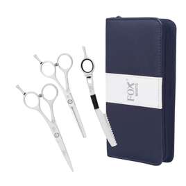 FOX Zestaw do strzyżenia włosów Nożyczki 5.5" Degażówki 5.5" Nóż Chiński WHITE Białe