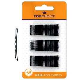 TOP CHOICE Wsuwki do włosów czarne karbowane 48mm 30 sztuk
