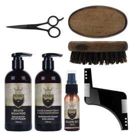 BY MY BEARD Zestaw kosmetyków do pielęgnacji brody i zarostu + kartacz szczotka do brody + szablon do brody + nożyczki